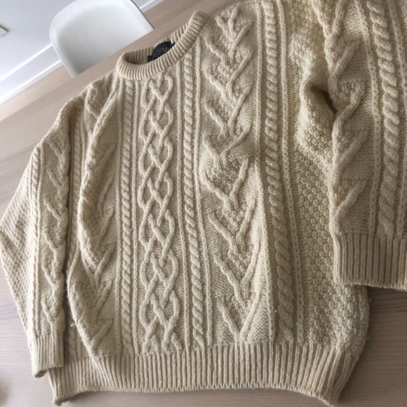 Vintage cream British wool fisherman sweater - Picture 4 of 10